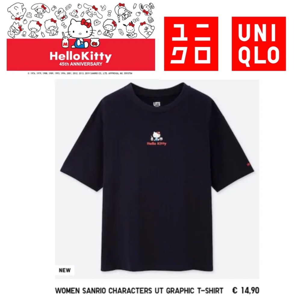 NWT Hello Kitty x Uniqlo 45th Anniversary T-Shirt in Navy XL USW